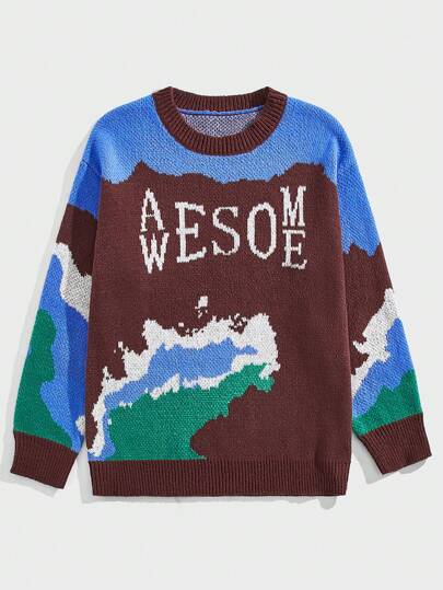 Street Life Suéter De Hombre Con Bloque De Color Y Impresión De Letras