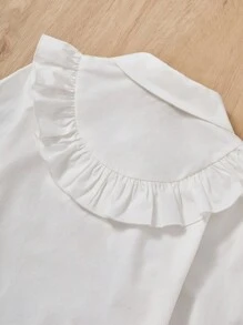 Tween Girl Bow Front Ruffle Trim Flounce Sleeve Blouse - White - View 4