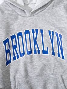 青少年男孩字母圖案袋鼠口袋連帽衫