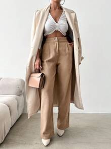 EURMUSE 女性素色直筒褲