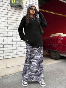 SHEIN EZwear Solid Distressed Drop Shoulder Sweater - Black - View 5