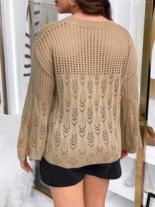 SHEIN CURVE+ Plus Pointelle Knit Drop Shoulder Sweater