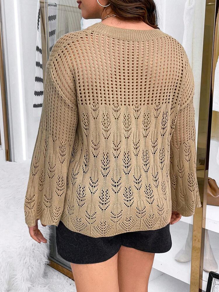 Plus Pointelle Knit Drop Shoulder Sweater Knit Pullover Fall Winter Sweater