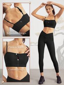 GLOWMODE 軟韌帶肋紋新年即將到來,採取行動,扣扣結運動胸罩,輕度支持 - 黑色 - 查看 3