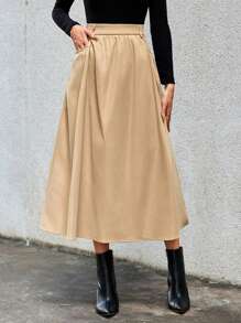 Aveloria High Waist Fold Pleated Slant Pocket Skirt