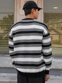 DAZY Men Striped Pattern Drop Shoulder Sweater Fall,Winter - Black and White - View 2