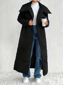 SHEIN Essnce Abrigo acolchado con cremallera para invierno - Negro - Ver 1