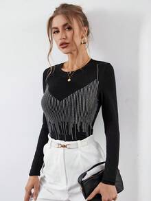 SHEIN Privé 圖案印花T恤 - 黑色 - 查看 4