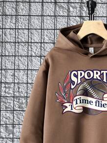 SHEIN Con trai Lỏng lẻo phù hợp Thể thao Hoodie Áo nỉ Và Quần thể thao Bộ Với In thư - Cà phê nâu - Xem 4