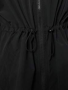 SHEIN 女大童標語圖案貼布細節落肩袖連帽拉鍊外套 - 黑色 - 查看 4