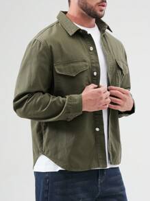 Manfinity Homme Nam Plus Túi có nắp Áo denim Without Tee - xanh quân đội - Xem 5