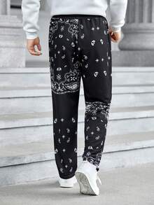 GENTILAND 男士佩斯利印花鬆緊腰抽繩慢跑褲 - 黑色 - 查看 2
