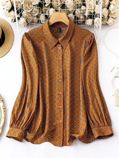 Rometta 大碼滿版印花前紐扣襯衫