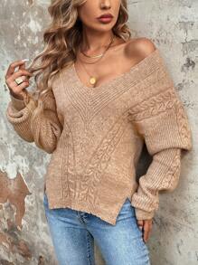 Chiquease Xoắn Dan Thả vai Áo len - Màu Khaki - Xem 4