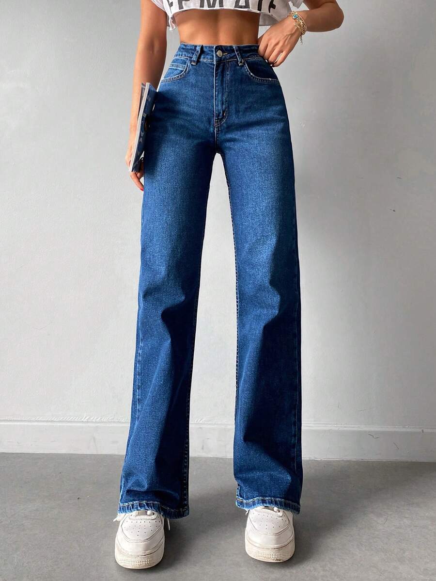 RueChic Casual Straight Leg Jeans - Navy Blue - View 1