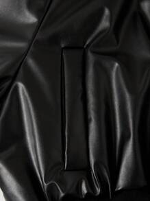 SHEIN EZwear Raglan Sleeve Zip Up Crop PU Bomber Padded Coat - Black - View 3