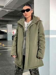 SHEIN EZwear Women'S Padded Parka Coat With Collar