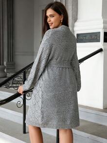 Celure Áo khoác cardigan dáng rộng có túi đôi thả vai - Màu Khaki - Xem 2