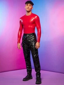 FeverCity 男款 Pu T 卹連身衣 - 紅色 - 查看 6