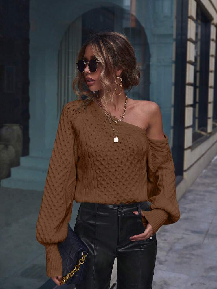 Solid Color Asymmetrical Neckline Women's Sweater