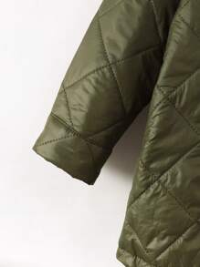 SHEIN 男童秋冬純色保暖翻領羈絆大衣 - 軍綠色 - 查看 3