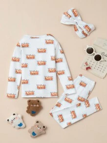 3pcs Cô Gái Trẻ Bánh mỳ Mô hình Vừa Khít Trang phục mặc nhà Bộ - Nhiều màu - Xem 2