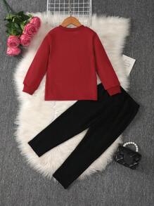 可愛蝴蝶結 前蝴蝶結心女童（小）兩件套 - 酒紅色 - 查看 2