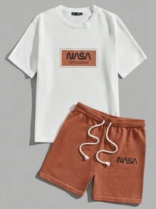 Manfinity RebelGame Nam Mẫu chữ Áo len & Eo dây rút Quần đùi dệt kim - Nhiều màu - Xem 3