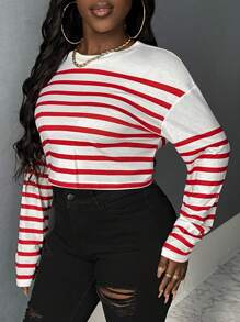 Slaydiva T-Shirt Court À Rayures Épaule tombante - Multicolore - Voir 3
