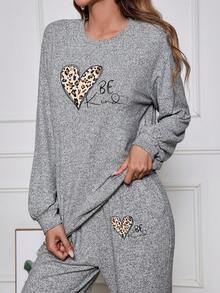 SHEIN LUNE Của phụ nữ Lá thư & Hình trái tim Áo Và Quần Hai chiếc Bộ - Xám - Xem 5