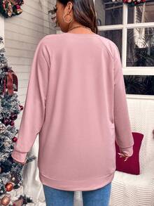 Calvaya Plus Chain Detail Raglan Sleeve Sweatshirt - Pink - View 2
