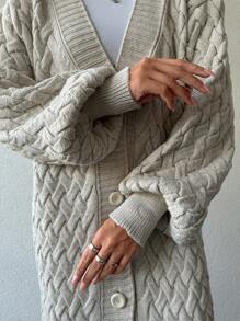 EURMUSE Women'S Drop Shoulder Long Cardigan With Open Front Design - Beige - View 4