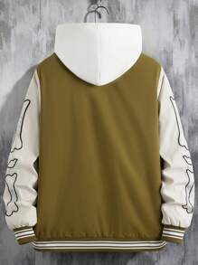 Hombres 1 pieza Cazadora de universidad con patrón de esqueleto de dos tonos ribete de rayas