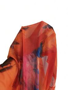 Maweii 大碼紮染褶邊網紗上衣 - 橘色 - 查看 8