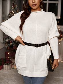 Calvaya Hơn Túi Kép tay cánh Áo len dài - Màu be - Xem 3