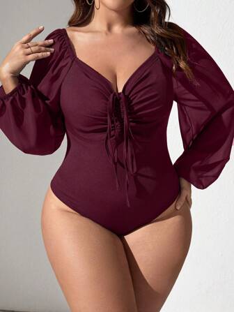 SHEIN Privé Plus Size Bodysuit med dragsko, för vintern