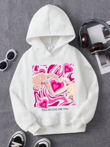 少女爱心标语图案落肩卫衣 - 白色 - 查看 1