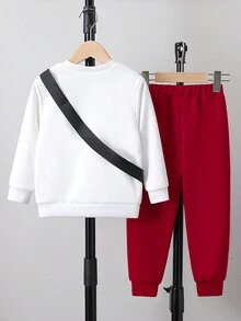 SHEIN Con trai Niềm vui In Áo nỉ Và Quần thể thao Bộ ( Nhỏ bé Đứa trẻ ) - Nhiều màu - Xem 2