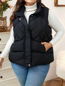 Calvaya Plus Zip Up Quilted Vest Padded Coat Clothes Winter - Black - View 4