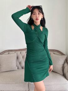 SHEINNeu Vestido De Mujer Con Pliegues Y Aberturas Huecas