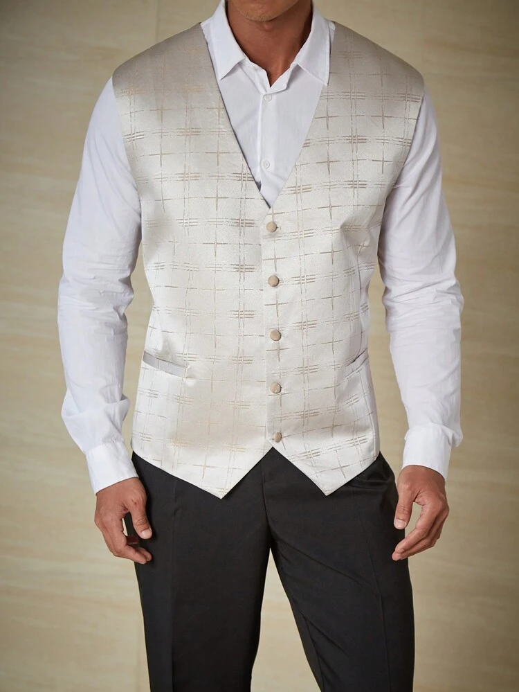 Men Plus Plaid Print Waistcoat Without Shirt