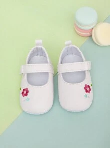 嬰兒/幼兒簡約刺繡扁平鞋，具有魔鬼氈封閉和哑光表面，白色 - 白色 - 查看 2