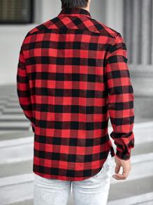 Manfinity RebelGame 寬鬆版型男式鹿角圖形水牛格子印花襯衫 - 紅色 - 查看 2