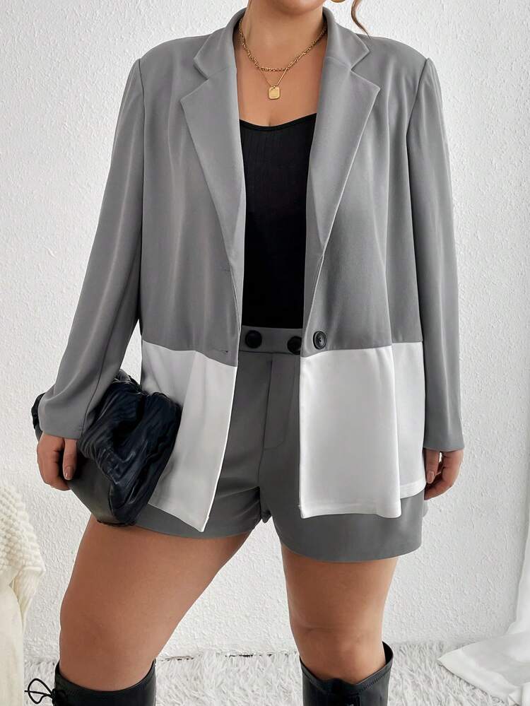 Plus Two Tone Single Button Blazer & Shorts