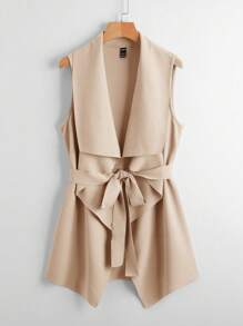 SHEIN Clasi 大翻領腰帶外套馬甲 - 杏色 - 查看 1