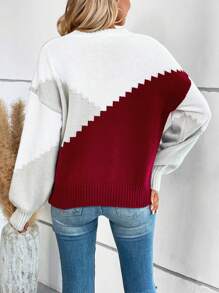 SHEIN LUNE Suéter de punto con hombros caídos y bloques de color para otoño e invierno - Blanco - Ver 2