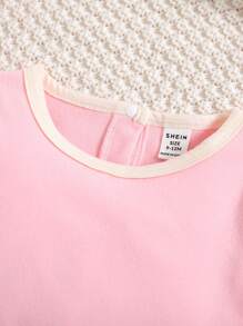 嬰兒女寶寶對比綁定荷葉邊爬服 - 粉色 - 查看 8