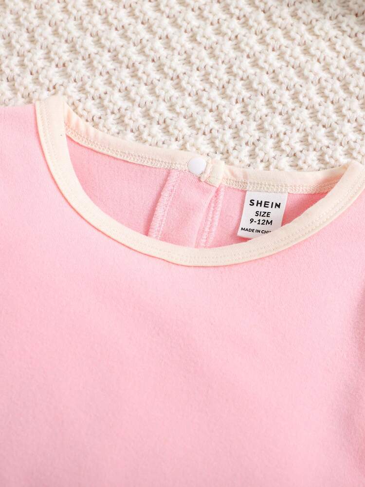 Baby Girl Contrast Binding Ruffle Trim Bodysuit