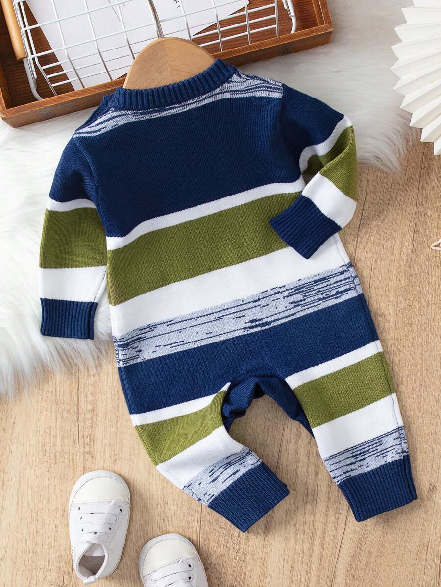 Baby Boy Colorblock Button Detail Knit Jumpsuit SHEIN USA