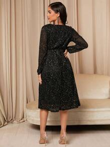 SHEIN 孕婦交疊領亮片洋裝